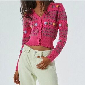 Zara Pink Floral Knit Cardigan